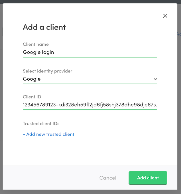 Add Google identity provider client