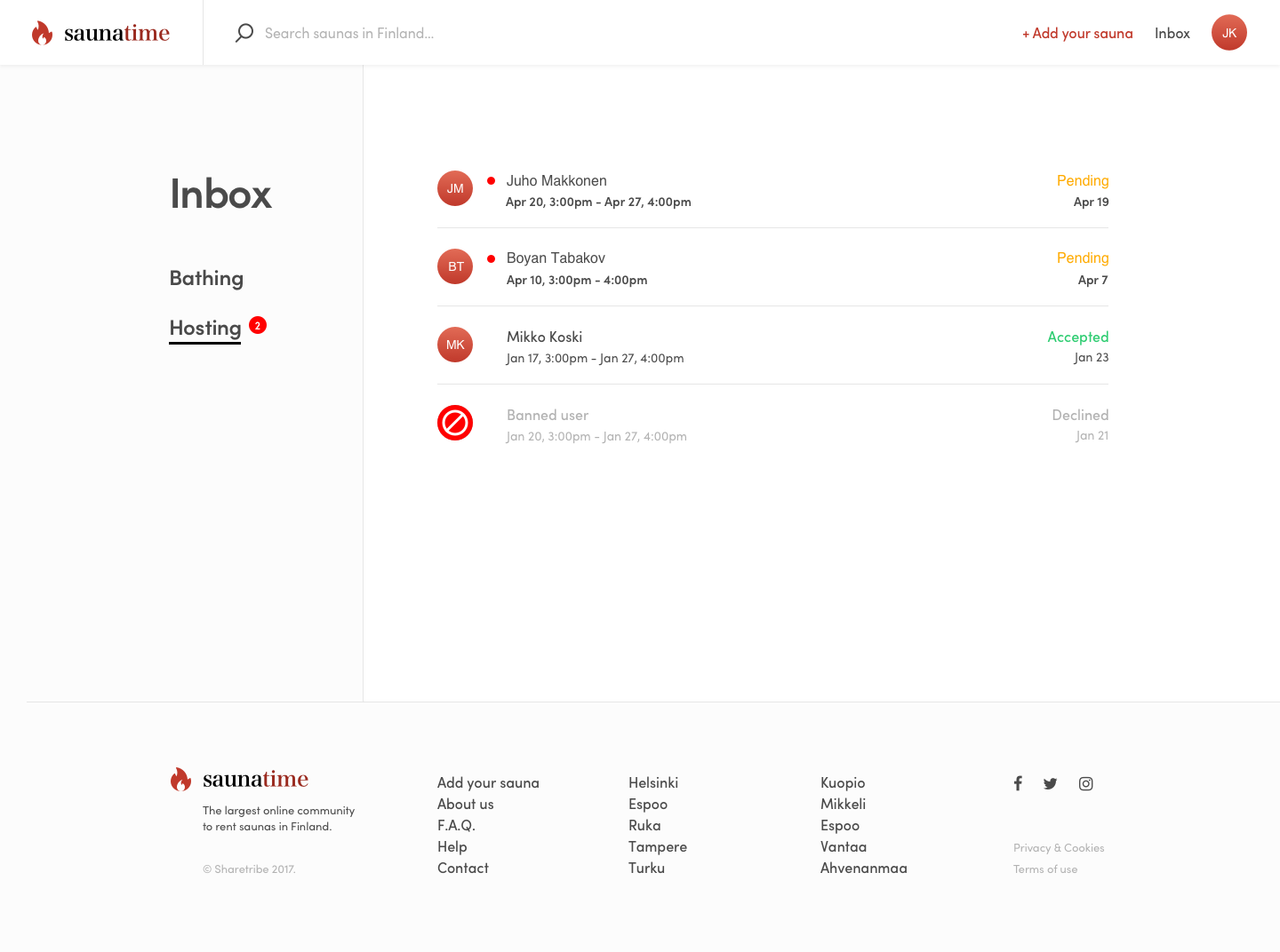 User Journey - Saunatime | Sharetribe Flex documentation